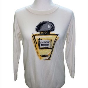 White auth Boutique Moschino Italy knit cotton virgin wool sweater pullover top
